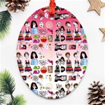 Kawaii Collage Pink Ombre Oval Filigree Ornament (Two Sides) Front