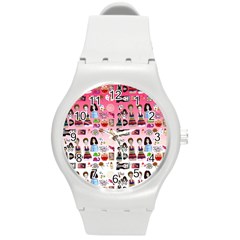 Kawaii Collage Pink Ombre Round Plastic Sport Watch (m) by snowwhitegirl