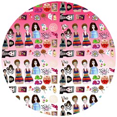 Kawaii Collage Pink Ombre Wooden Puzzle Round by snowwhitegirl