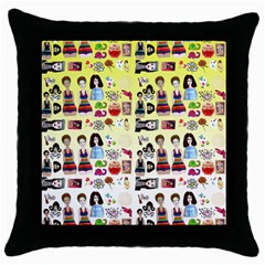 Kawaii Collage Yellow  Ombre Throw Pillow Case (black) by snowwhitegirl