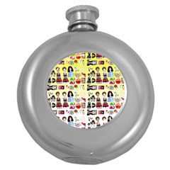 Kawaii Collage Yellow  Ombre Round Hip Flask (5 Oz) by snowwhitegirl