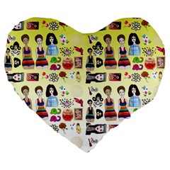 Kawaii Collage Yellow  Ombre Large 19  Premium Heart Shape Cushions by snowwhitegirl