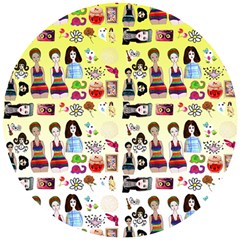 Kawaii Collage Yellow  Ombre Wooden Puzzle Round by snowwhitegirl