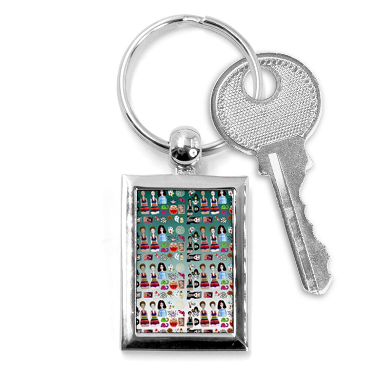 Kawaii Collage Teal  Ombre Key Chain (Rectangle)