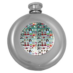 Kawaii Collage Teal  Ombre Round Hip Flask (5 Oz) by snowwhitegirl