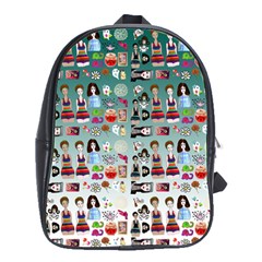 Kawaii Collage Teal  Ombre School Bag (large) by snowwhitegirl