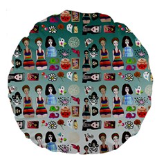 Kawaii Collage Teal  Ombre Large 18  Premium Round Cushions by snowwhitegirl