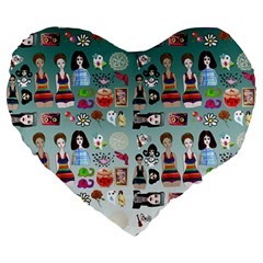 Kawaii Collage Teal  Ombre Large 19  Premium Heart Shape Cushions by snowwhitegirl