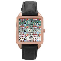 Kawaii Collage Teal  Ombre Rose Gold Leather Watch  by snowwhitegirl