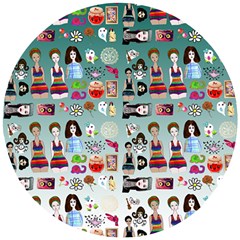 Kawaii Collage Teal  Ombre Wooden Puzzle Round by snowwhitegirl