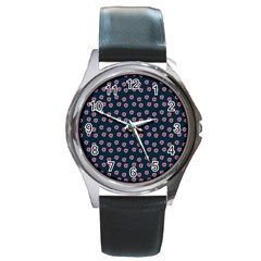 Peach Purple Daisy Flower Teal Round Metal Watch