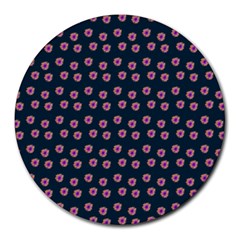 Peach Purple Daisy Flower Teal Round Mousepads