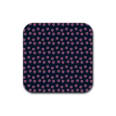 Peach Purple Daisy Flower Teal Rubber Coaster (Square) 