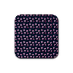 Peach Purple Daisy Flower Teal Rubber Square Coaster (4 Pack)  by snowwhitegirl