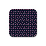 Peach Purple Daisy Flower Teal Rubber Square Coaster (4 pack)  Front