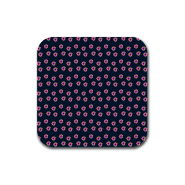 Peach Purple Daisy Flower Teal Rubber Square Coaster (4 pack) 