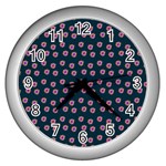 Peach Purple Daisy Flower Teal Wall Clock (Silver) Front