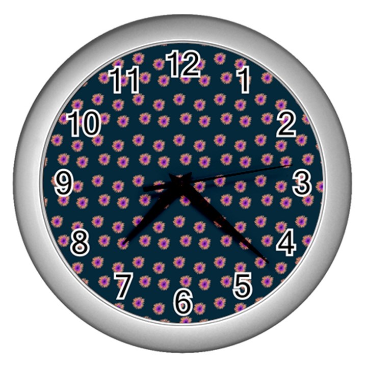 Peach Purple Daisy Flower Teal Wall Clock (Silver)