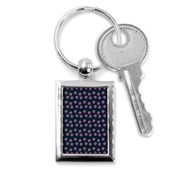 Peach Purple Daisy Flower Teal Key Chain (Rectangle)