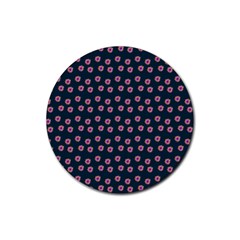 Peach Purple Daisy Flower Teal Rubber Coaster (Round) 