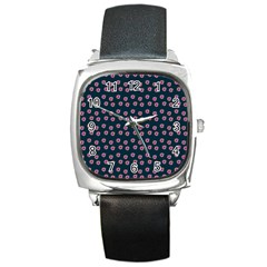 Peach Purple Daisy Flower Teal Square Metal Watch