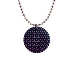 Peach Purple Daisy Flower Teal 1  Button Necklace