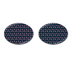 Peach Purple Daisy Flower Teal Cufflinks (Oval)