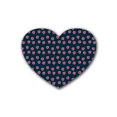 Peach Purple Daisy Flower Teal Rubber Coaster (Heart) 