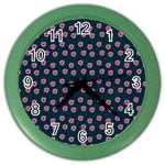 Peach Purple Daisy Flower Teal Color Wall Clock Front