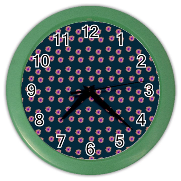 Peach Purple Daisy Flower Teal Color Wall Clock