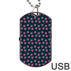 Peach Purple Daisy Flower Teal Dog Tag USB Flash (Two Sides)