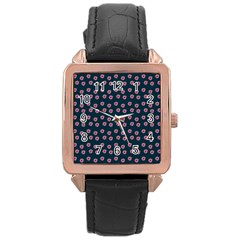 Peach Purple Daisy Flower Teal Rose Gold Leather Watch 