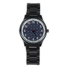 Peach Purple Daisy Flower Teal Stainless Steel Round Watch