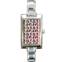 60s Girl Pink Floral Daisy Rectangle Italian Charm Watch by snowwhitegirl