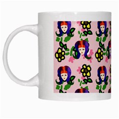 60s Girl Pink Floral Daisy White Mugs by snowwhitegirl