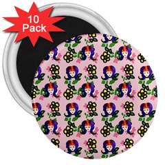 60s Girl Pink Floral Daisy 3  Magnets (10 Pack)  by snowwhitegirl