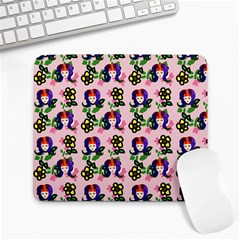 60s Girl Pink Floral Daisy Large Mousepads by snowwhitegirl