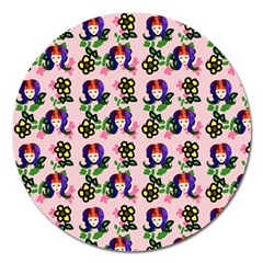 60s Girl Pink Floral Daisy Magnet 5  (round) by snowwhitegirl