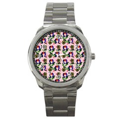 60s Girl Pink Floral Daisy Sport Metal Watch by snowwhitegirl