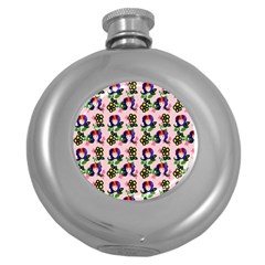 60s Girl Pink Floral Daisy Round Hip Flask (5 Oz) by snowwhitegirl