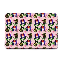 60s Girl Pink Floral Daisy Small Doormat  by snowwhitegirl