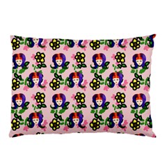 60s Girl Pink Floral Daisy Pillow Case by snowwhitegirl