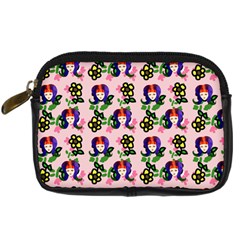 60s Girl Pink Floral Daisy Digital Camera Leather Case by snowwhitegirl