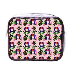 60s Girl Pink Floral Daisy Mini Toiletries Bag (one Side) by snowwhitegirl