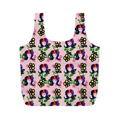 60s Girl Pink Floral Daisy Full Print Recycle Bag (m) by snowwhitegirl