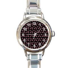 Peach Purple Daisy Flower Black Round Italian Charm Watch by snowwhitegirl