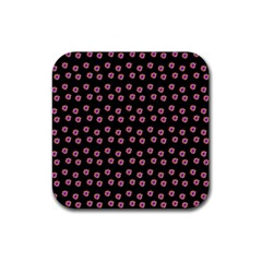 Peach Purple Daisy Flower Black Rubber Coaster (square)  by snowwhitegirl