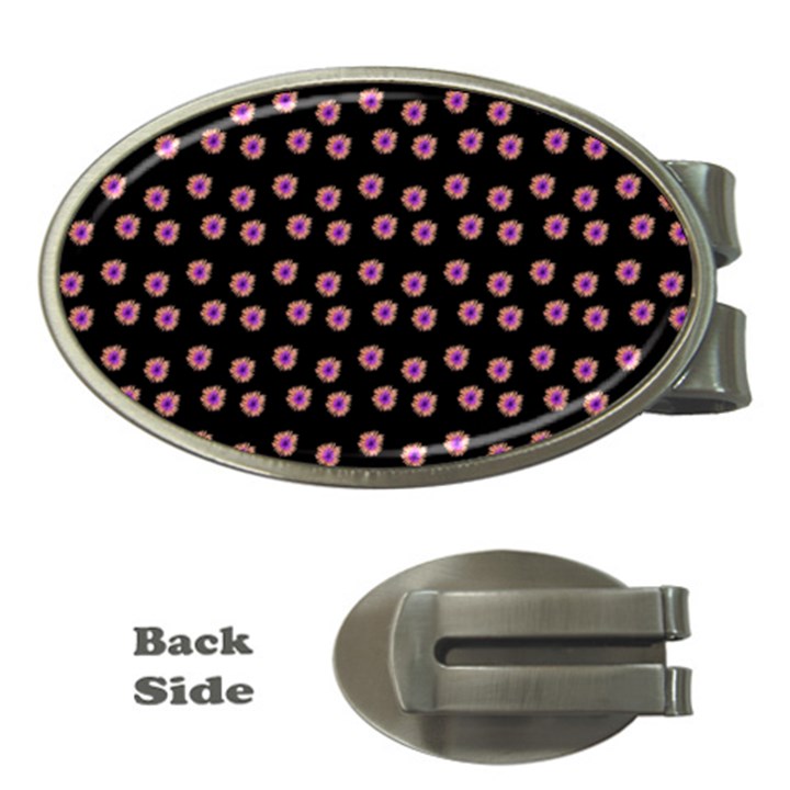 Peach Purple Daisy Flower Black Money Clips (Oval) 