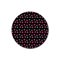 Peach Purple Daisy Flower Black Rubber Coaster (round)  by snowwhitegirl