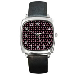 Peach Purple Daisy Flower Black Square Metal Watch by snowwhitegirl